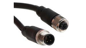 Cordset, M12 Socket - M12 Plug, 4 Conductors, 5m, IP67, Black